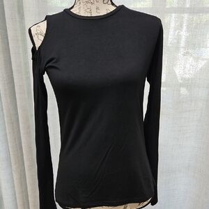 Elegant Black Cutout Shoulder Long Sleeve Top Very Soft And Sleek